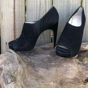 Calvin Klein Black Kid Suede Shanon Open Toe Heels